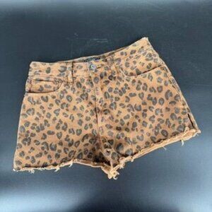 Abercrombie Fitch Annie High Rise Cheetah Shorts Jean Brown Animal Print Size 26